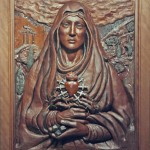 "La Madre Dolorosa" (Sorrowful Mother) wood sculpture (high relief) by AVonnHartung for Casa de Niños Manuel Fernandez Juncos (Miramar SJ, Puerto Rico