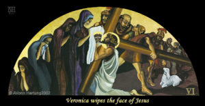 Veronica wipes the face of Jesus.ViaCrucis station 6 painting by A.VonnHartung