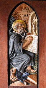 St.Benedict of Nursia ceramic sculpture High relief by AVonnHartung for private collection (Puerto Rico)