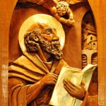 St. Matthew high relief wood sculpture by AVonnHartung for St. Paul's Catholic Church (Pensacola, Florida)