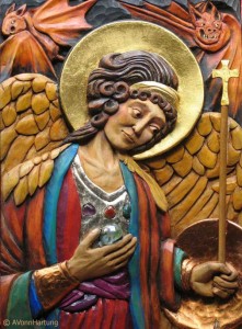 St. Michael Archangel Icon high relief wood sculpture by AVonnHartung (Artist's Collection)