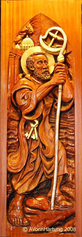 St. Peter high relief wood sculpture by AVonnHartung