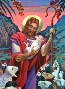 Yo soy El Buen Pastor/I am The Good Shepherd painting (closeup) by A.VonnHartung, in "El Buen Pastor" church (Guaynabo, Puerto Rico)