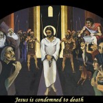 Jesus is condemned to death, Station 1 of Via Crucis, painting by AVonnHartung