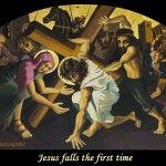 Jesus falls the first time. ViaCrucis station 3 painting by AVonnHartung