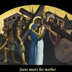 Jesus meets his mother. Via Crucis station 4 painting by AVonnHartung