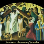 Jesus meets the women of Jerusalem. ViaCrucis station 8 painting by AVonnHartung