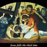Jesus falls the third time. ViaCrucis station 9 painting by AVonnHartung