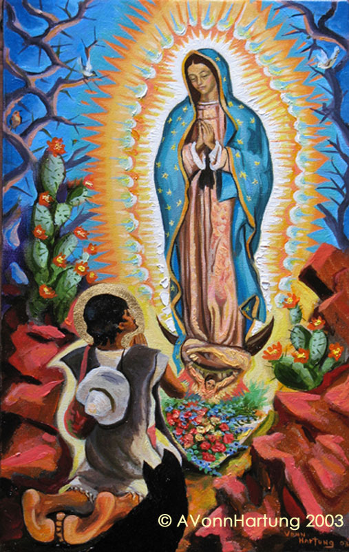 "Apparition of Our Lady of Guadalupe with St. Juan Diego" painting by AVonnHartung