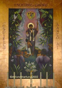 "En el Nombre del Padre..." San Francisco Javier Baptizing, retablo painting by AVonnHartung, in Parroquia San Francisco Javier (Trujillo Alto, Puerto Rico)