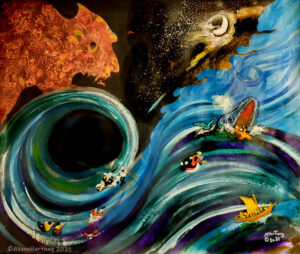 Fate of Jonah is a painting by A.VonnHartung, from his series "Cries of Creation" inspired by Pope Francis' encyclical on the environment "Laudato Si".