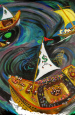 In the painting Ships of Fools by A.Vonn Hartung, roulette wheels serve as the foolish captain’s compasses. Hence begin chance cruises to nowhere. The painting points to the hope that we will not be taken (as passengers) into an unsustainable future.
