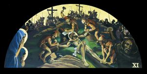 The 11th of 14 Stations of the Cross paintings by A.Vonn Hartung—Jesus is nailed to the cross