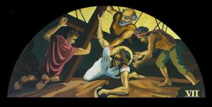 The 7th of 14 Stations of the Cross paintings by A.Vonn Hartung—Jesus falls a second time