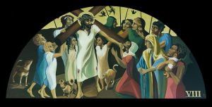 The 8th of 14 Stations of the Cross paintings by A.Vonn Hartung—Jesus speaks to the women of Jerusalem