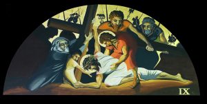 The 9th of 14 Stations of the Cross paintings by A.Vonn Hartung—Jesus falls the third time