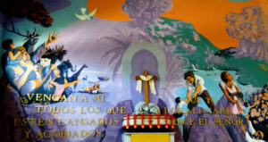 mural detail, Noah's ark and community